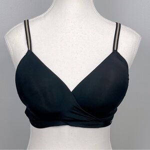 Kindly black wireless adjustable striped strap bra, size large.